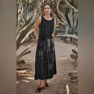 Pure J Jill Easy  A-line Maxi Dress Belted Boho Kantha Quilt Cotton Pockets M